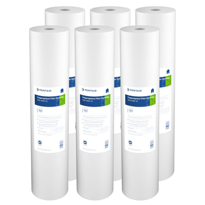 Pentair Pentek DGD-5005-20 Big Blue Water Filter, 20-Inch Whole House Sediment Filter Cartridge Replacement, Dual-Gradient Density Spun Polypropylene, 20" x 4.5", 5 Micron, Pack of 6, White