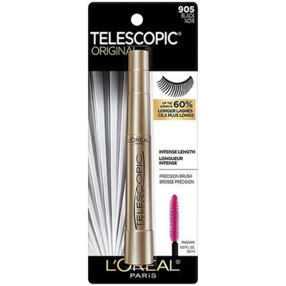 L’Oréal Paris Telescopic Mascara, Eyelash Lengthening Mascara, Unique Non-Clumping Formula, Delivers Intense Length, For Sensitive Eyes, Blackest Black, 8 ml