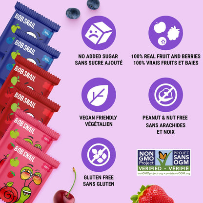 Bob Snail Healthy Snacks Berry Mix Family Pack - Nut free fruit Rolls with Blueberry, Raspberry & Strawberry, Candy box Fruit Snacks, All Natural Healthy Snacks for kids, No Added Sugar sour Candy, 80 pcs Pack / 800 gram candy bulk (Blueberry, Raspberry &
