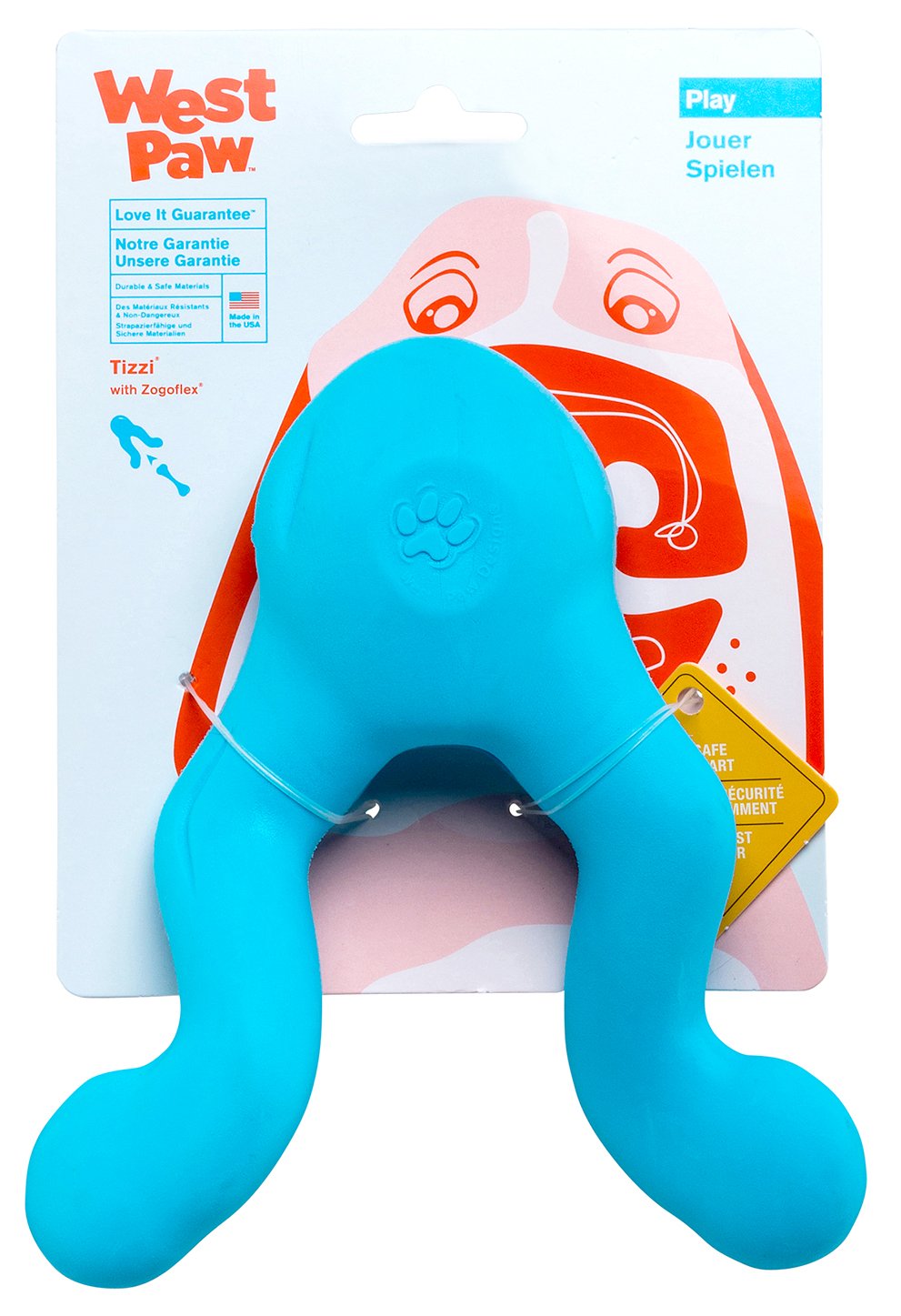 West Paw Zogoflex Tizzi Interactive Treat Dispensing Dog Fetch Play Toy, 100% Guaranteed Tough, It Floats!, Made in USA, 4.5-Inch Small, Aqua