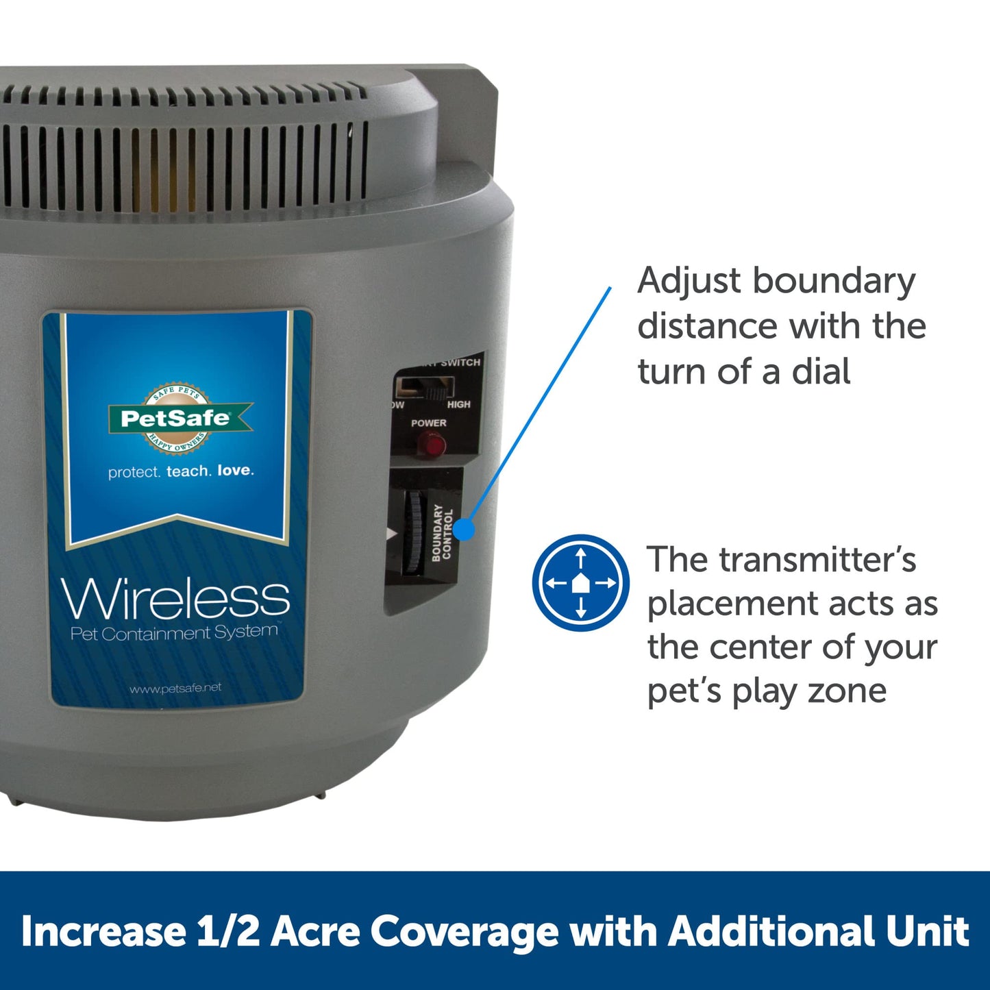 PetSafe Stay & Play Compact Wireless Fence, LCD Screen to Adjust The Circular Boundary, Secure up to a 3,000 Square Metre Area, Use for All Your Pets, Portable System