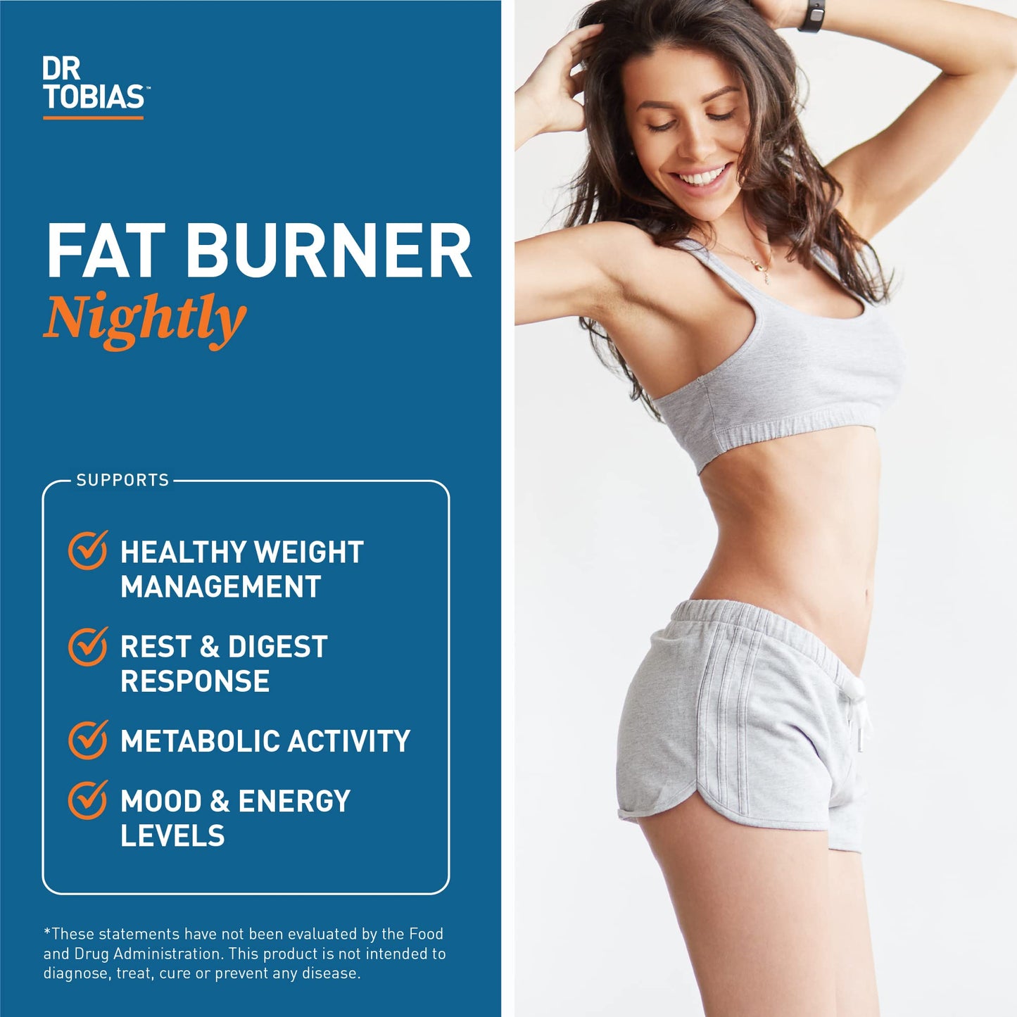 Dr. Tobias Fat Burner Nightly, Night Time Metabolic Support with White Kidney Bean Extract, Ashwagandha Root, Green Coffee Bean Extract & Melatonin, Non-GMO, 60 Capsules (30 Day Supply)