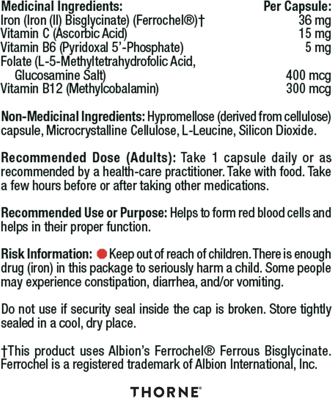 Thorne Ferrasorb - Complete Blood Support Formula with Iron, Folate, and B vitamins - 60 Capsules - 60 Servings