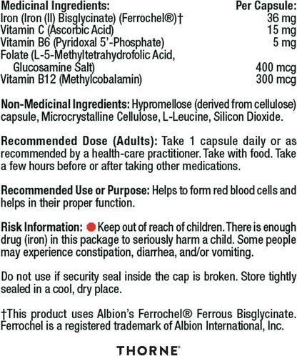 Thorne Ferrasorb - Complete Blood Support Formula with Iron, Folate, and B vitamins - 60 Capsules - 60 Servings