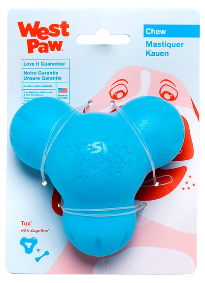 West Paw Zogoflex Tux Interactive Treat Dispensing Dog Chew Toy for Aggressive Chewers, 100% Guaranteed Tough, It Floats!, Made in USA, Small, Aqua