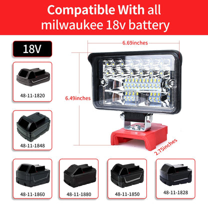 Cordless LED Work Light for Milwaukee 18V Lithium Batteries, 108W 5400LM Adjustable Portable Flood Lights for Job Site Lighting Outdoor Camping Garage Vehicle Lighting【Battery not Included】