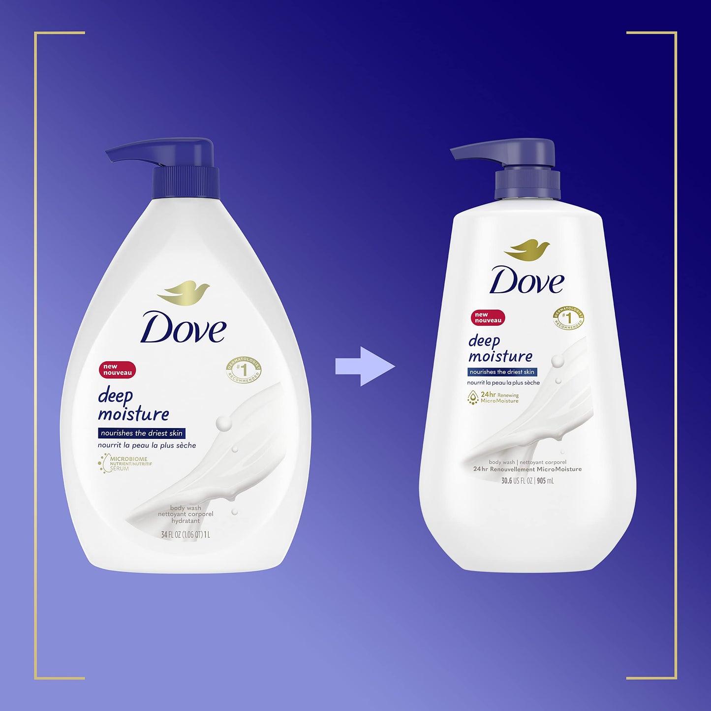 Dove Deep Moisture Body Wash with Pump, for nourishing the driest skin, 905ml (Pack of 2)