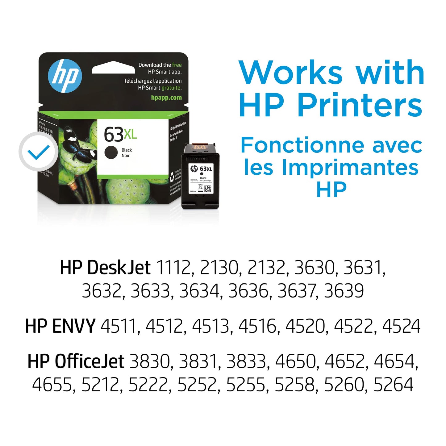 HP 63XL Black High-yield Ink Cartridge | Works with HP DeskJet 1112, 2130, 3630 Series; HP ENVY 4510, 4520 Series; HP OfficeJet 3830, 4650, 5200 Series | Eligible for Instant Ink | F6U64AN