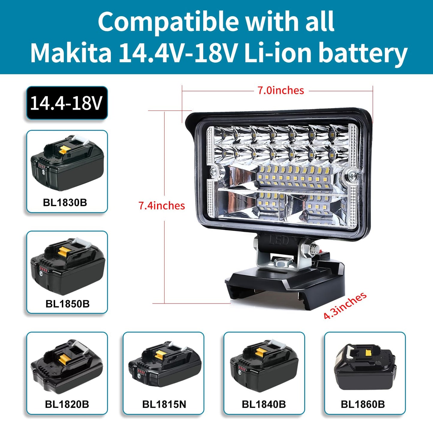Cordless LED Work Light for Milwaukee 18V Lithium Batteries, 108W 5400LM Adjustable Portable Flood Lights for Job Site Lighting Outdoor Camping Garage Vehicle Lighting【Battery not Included】