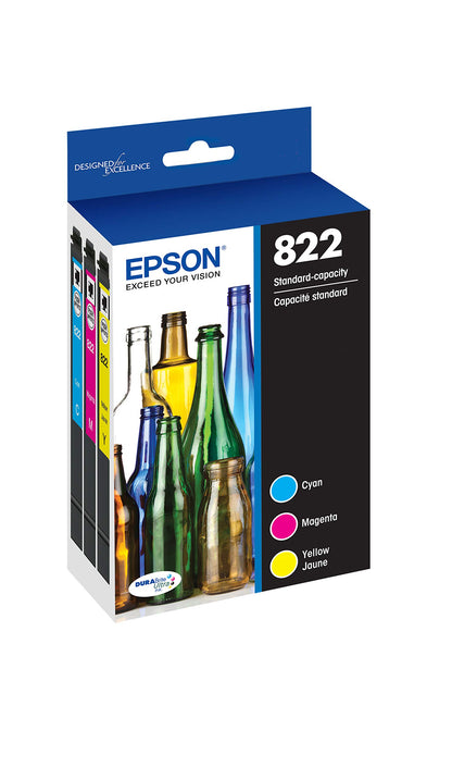 EPSON 822 DURABrite Ultra Ink Standard Capacity Cartridge Combo Pack (T822520-S) Works with WorkForce Pro WF-3820, WF-3823, WF-4820, WF-4830, WF-4833, WF-4834, Color - Cyan, Magenta, Yellow Jaune