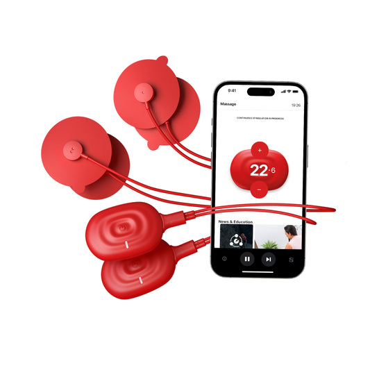 Therabody PowerDot 2.0 Duo - Stim TENS Unit for Pain Relief - Bluetooth Electrical Muscle Stimulation Device, 2 Smart Wireless NMES & TENS Pods for Muscle Pain, PMS and Menstrual Period Cramps - Red
