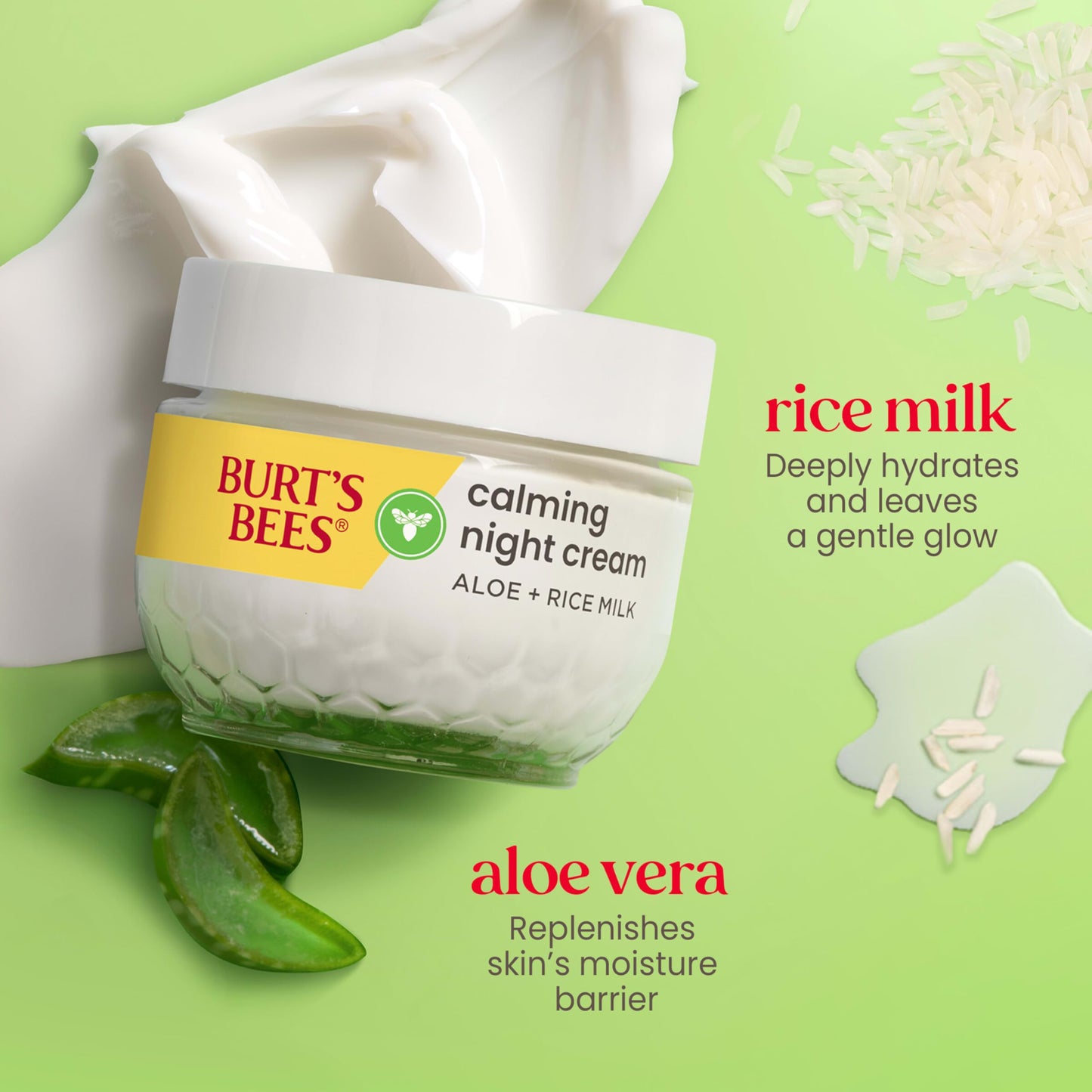 Burt's Bees Sensitive Hydrating Gentle Daily Face Cream Moisturizer Face Lotion for Sensitive Skin with Aloe and Rice Milk, 98.9% Natural Origin, Developed with Dermatologists, 51g