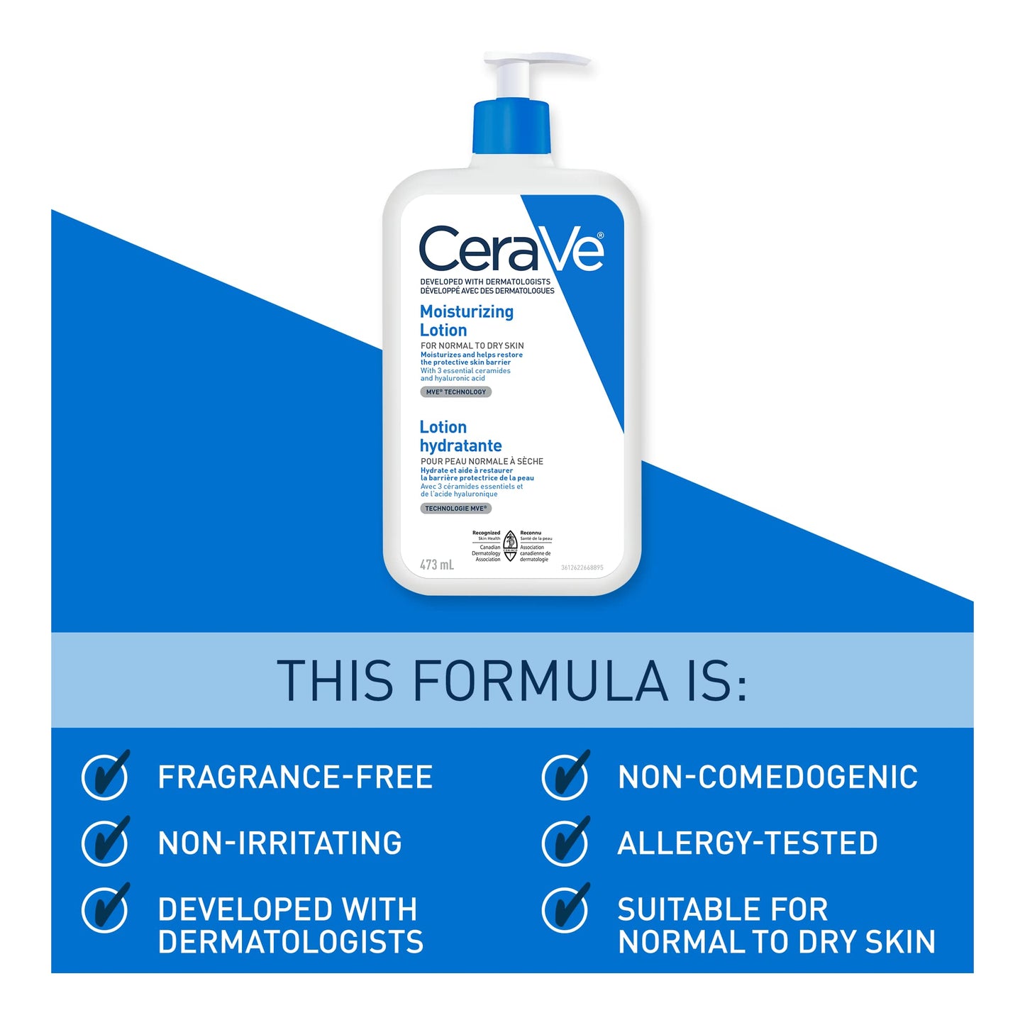 CeraVe Moisturizing Lotion, Daily Lightweight Lotion with Hyaluronic Acid & Ceramides for Women and Men. Suitable for Dry & Sensitive Skin, Fragrance-Free, Non-Comedogenic & Allergy Tested, 473 mL