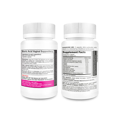 NutraBlast Boric Acid Vaginal Suppositories 600mg (30 Count) w/Feminine Balance Complex (60 Capsules) | Vaginal Detox & Cleanse | Supports Healthy Intestinal Flora & Immune System