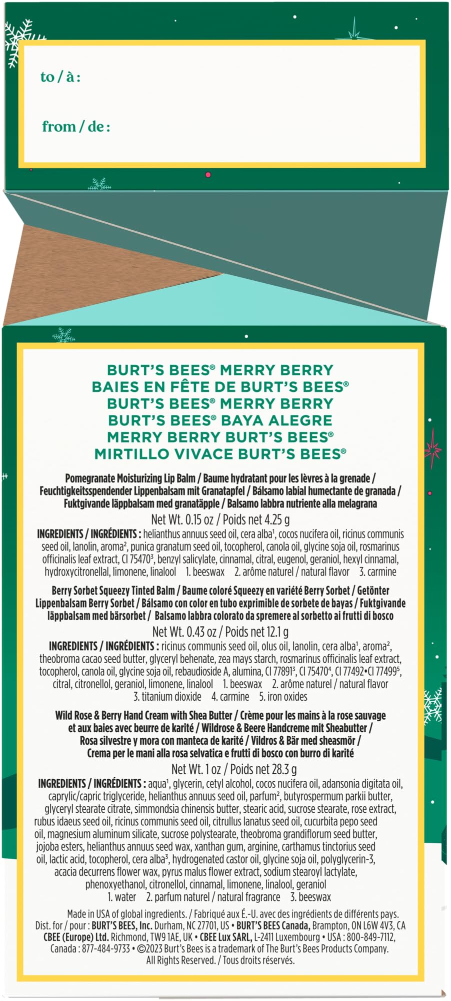 Burt's Bees Kissable Colour Gift Set, Warm Collection, 3 Lip Shimmers in Peony, Rhubarb and Fig