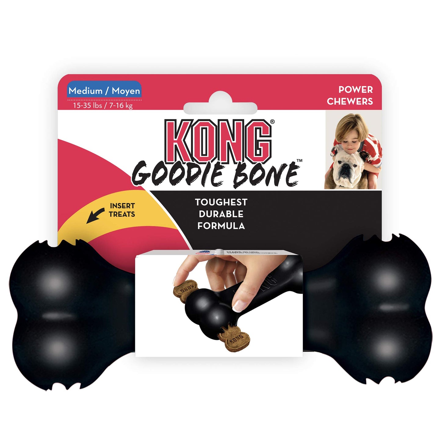 KONG Extreme Goodie Bone™ - Durable Rubber Dog Bone for Power Chewers, Black - For Medium Dogs