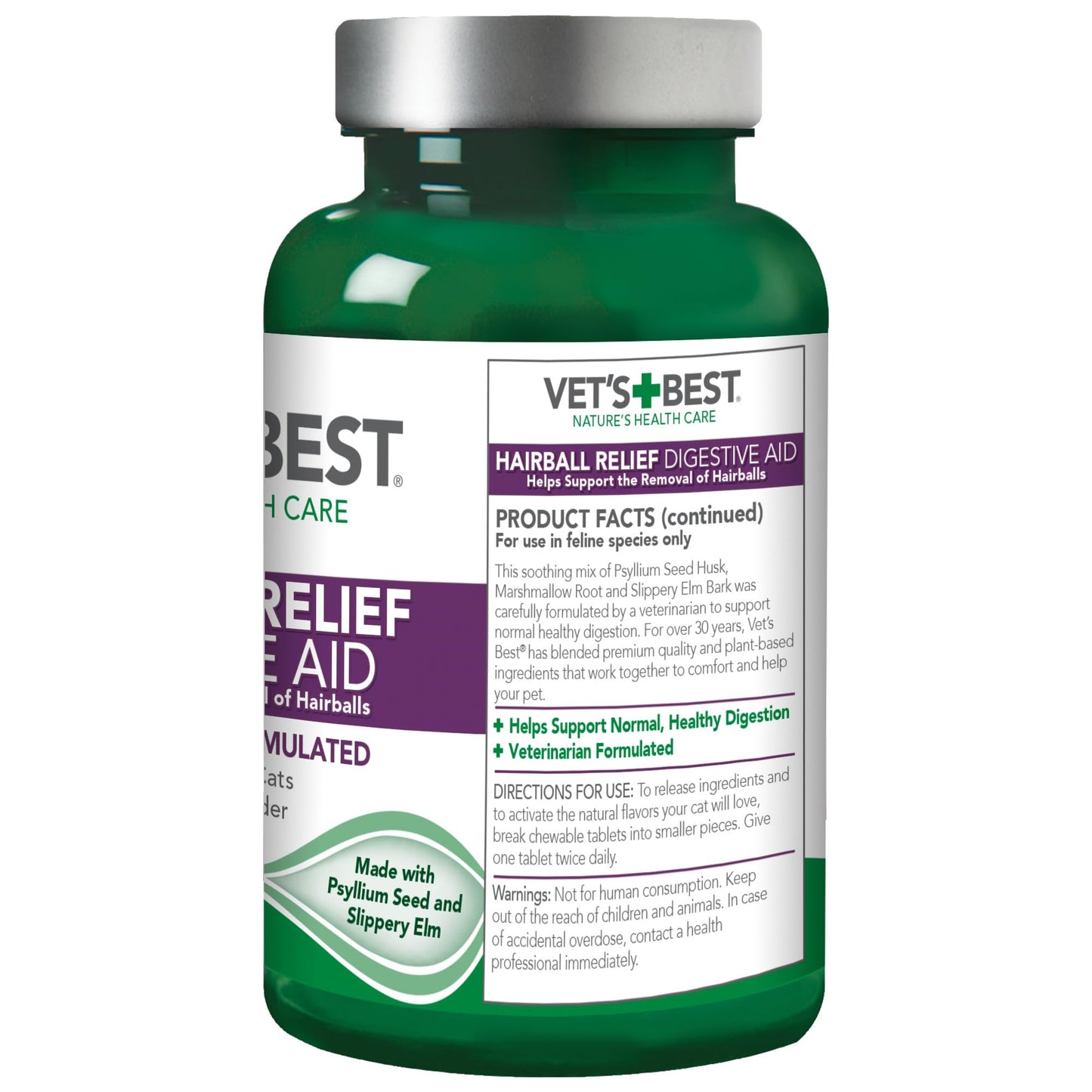 Vet’s Best Cat Hairball Relief Digestive Aid | Vet Formulated Hairball Support Remedy | Classic Chicken Flavor | 60 Chewable Tablets