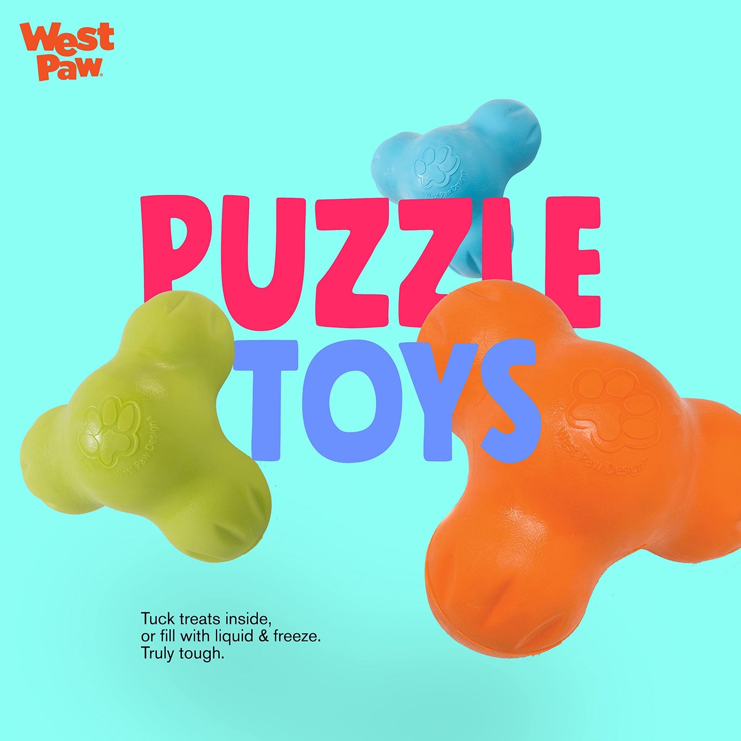 West Paw Zogoflex Tux Interactive Treat Dispensing Dog Chew Toy for Aggressive Chewers, 100% Guaranteed Tough, It Floats!, Made in USA, Small, Aqua