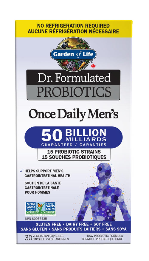 Garden of Life - Dr. Formulated Probiotics Once Daily Men's | Support Men's Gut Health & Digestion | 50 Billion CFU + 15 Probiotic Strains | Shelf Stable | Gluten Free, Dairy Free, Soy Free