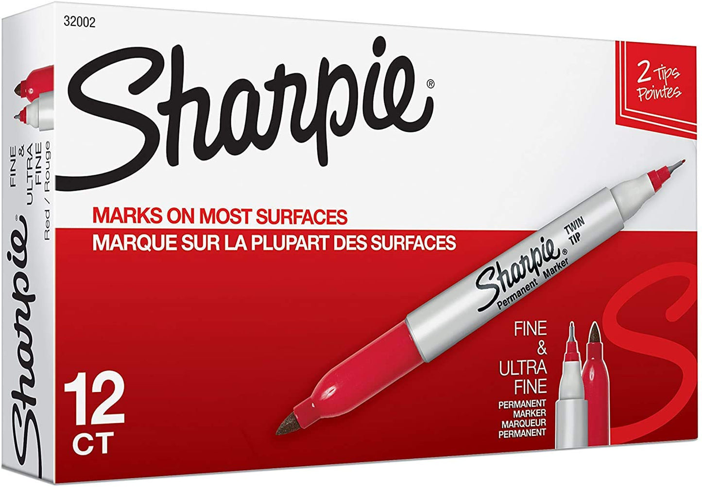 Sharpie Twin Tip Permanent Markers, Fine and Ultra Fine, Black, 2 Count