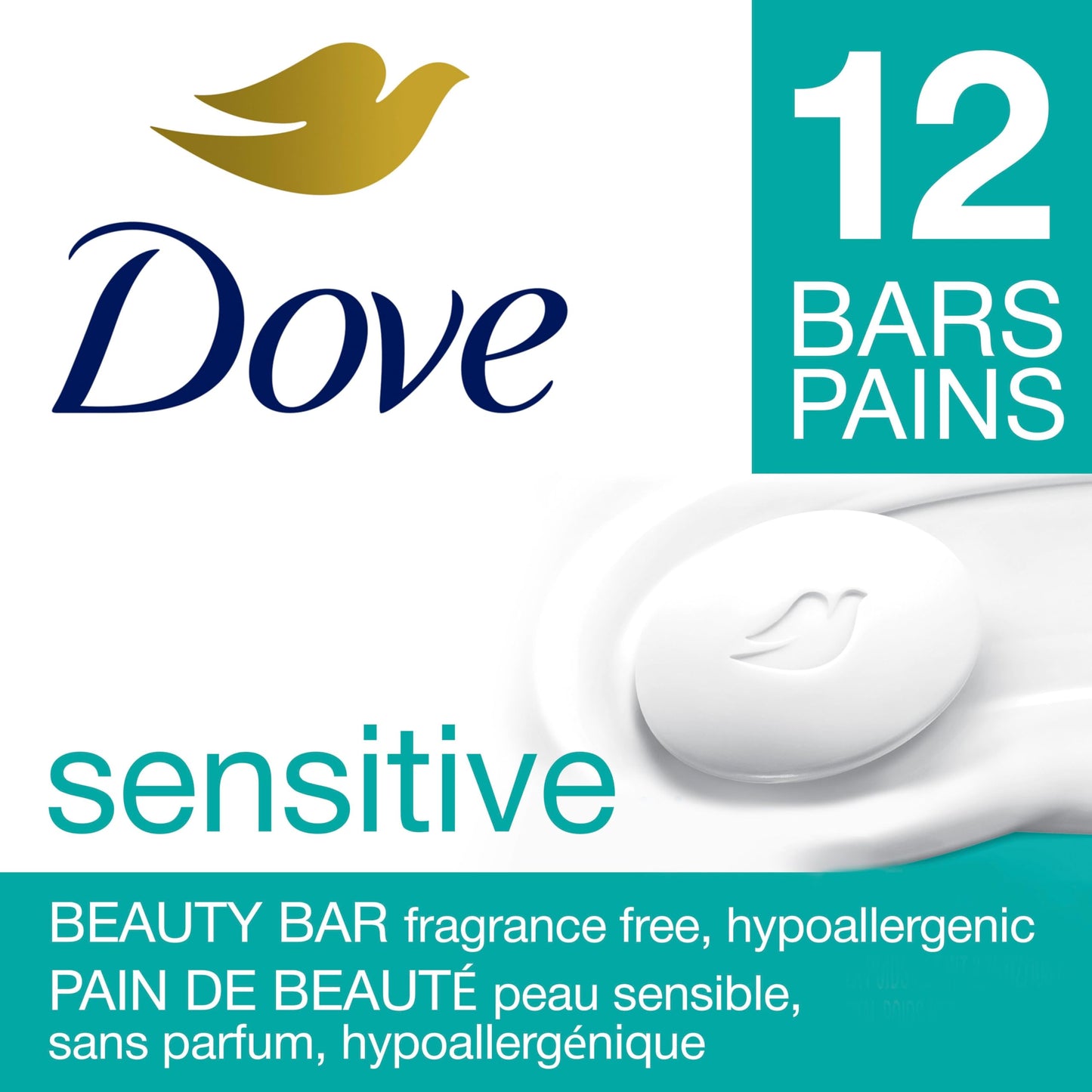 Dove Beauty Bar More Moisturizing Than Bar Soap for Softer Skin, Fragrance Free, Hypoallergenic Sensitive Skin With Gentle Cleanser 1272g (Pack of 12)