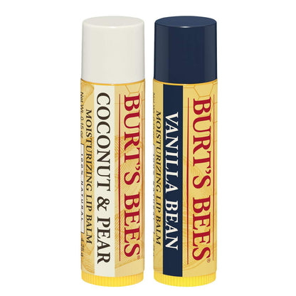 Burt's Bees Moisturizing Lip Balm for Dry Lips 100% Natural Origin, Coconut & Pear and Vanilla Bean - 2 Tubes