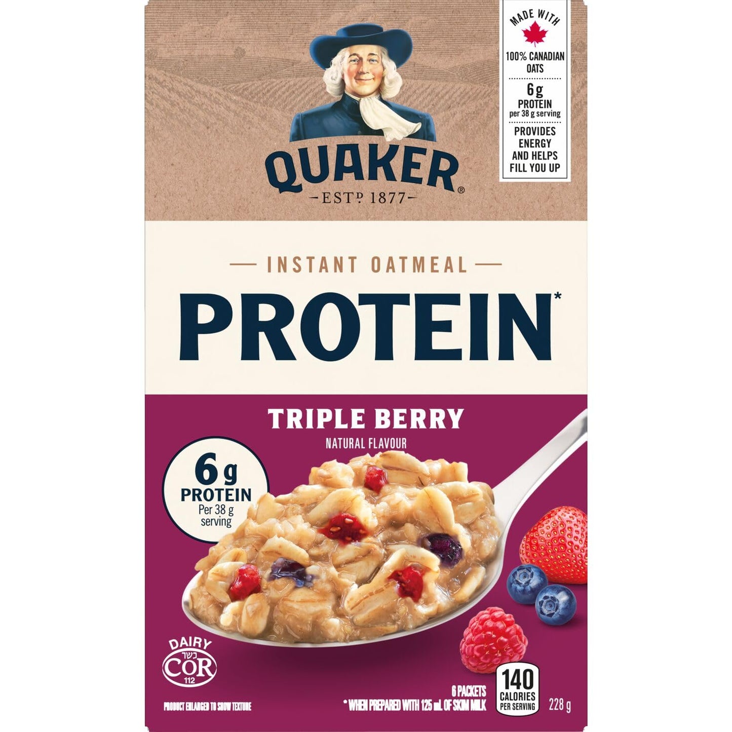 Quaker High Fibre Wild Berry Medley Instant Oatmeal, 8 Packets, 304g