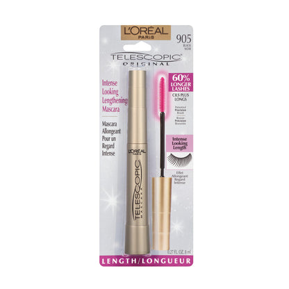 L’Oréal Paris Telescopic Mascara, Eyelash Lengthening Mascara, Unique Non-Clumping Formula, Delivers Intense Length, For Sensitive Eyes, Blackest Black, 8 ml