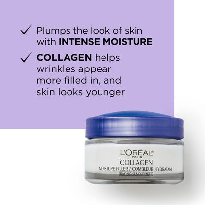L’Oréal Paris Day and Night Moisturizer Cream, Collagen Moisture Filler Skincare, Hydrating Cream for Face, Neck and Chest to Smooth Skin and Reduce Look of Wrinkles, 50 ml