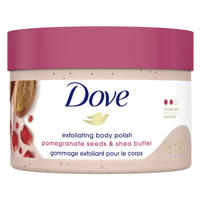 Dove Exfoliating Body Polish Scrub For Silky, Soft Skin Pomegranate and Shea Butter Body Scrub Exfoliates and Provides Lasting Nourishment 10.5 oz
