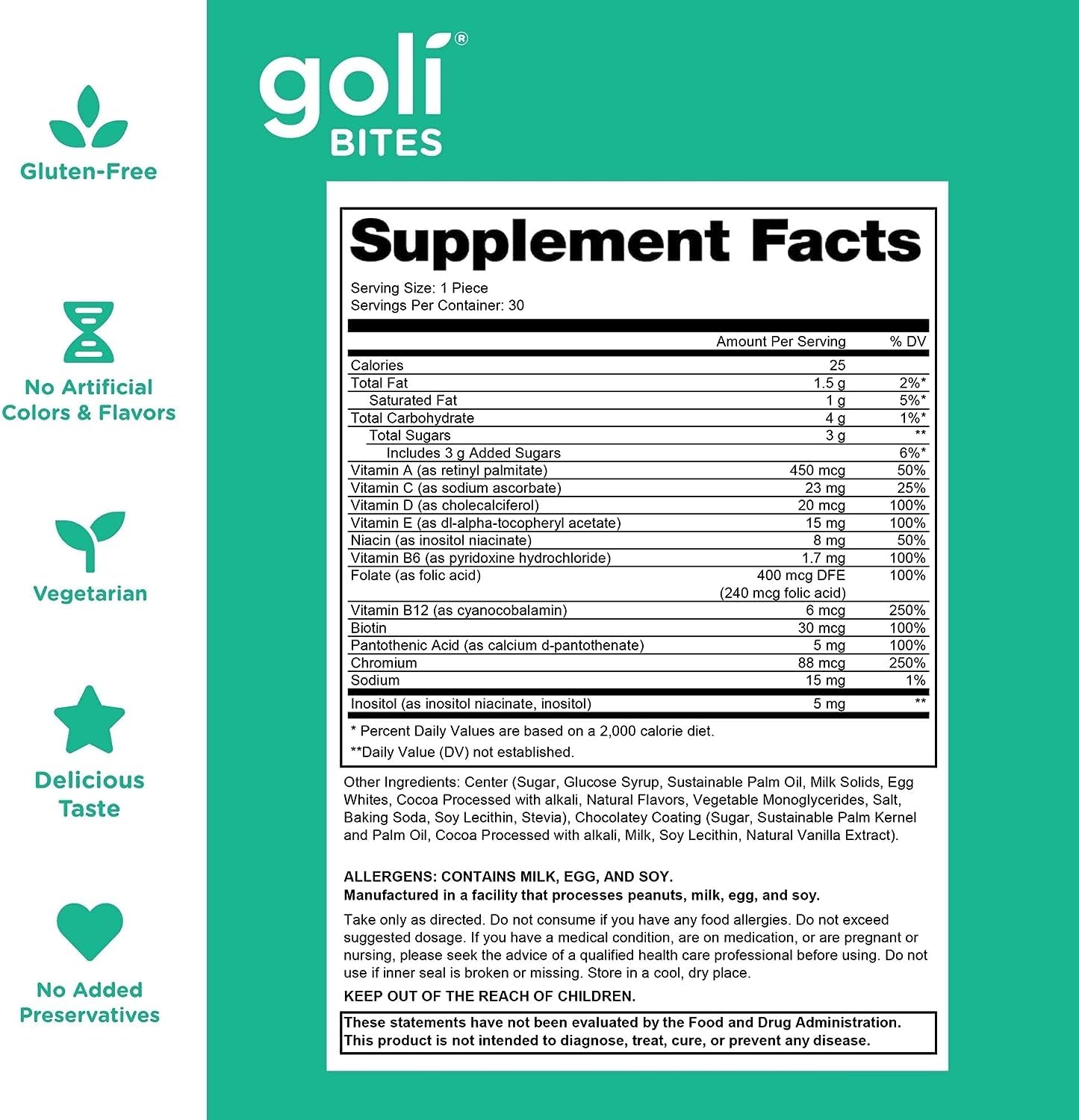 Goli Nutritional Supplement, Multi Vitamin Chewable Bites - 30 Count - Milk Chocolate Vanilla Cocoa Flavor 10+ Vitamins & Nutrients for Overall Health & Wellbeing, Immune, Nervous System Support