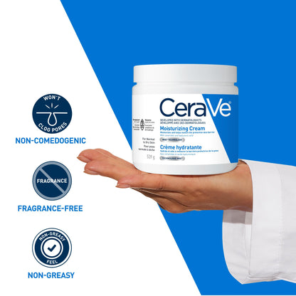 CeraVe Moisturizing Cream, Daily Face, Hands, & Body Cream Moisturizer for Dry Skin With Hyaluronic Acid and Ceramides for Women and Men. Sensitive skin, Oil-free, Non-comedogenic, Fragrance-Free, 539 Grams