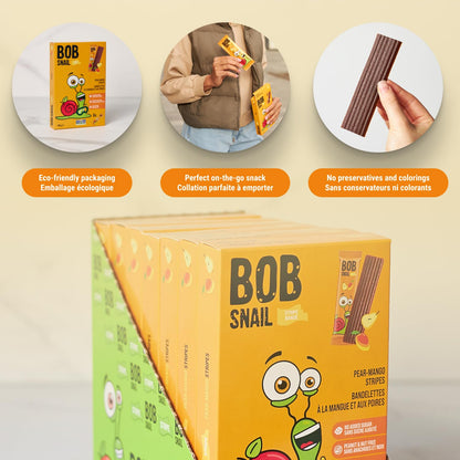 Bob Snail Fruit Leather Sweet & Sour Family Pack - Nut free fruit Roll Ups with Dried Mango,Sour Cherry & Blackcurrant, Candy box Fruit Snacks, All Natural Healthy Snacks for kids, Sugar Free sour Candy, 42 pcs Pack / 588 gram candy bulk (Exotic Mix)