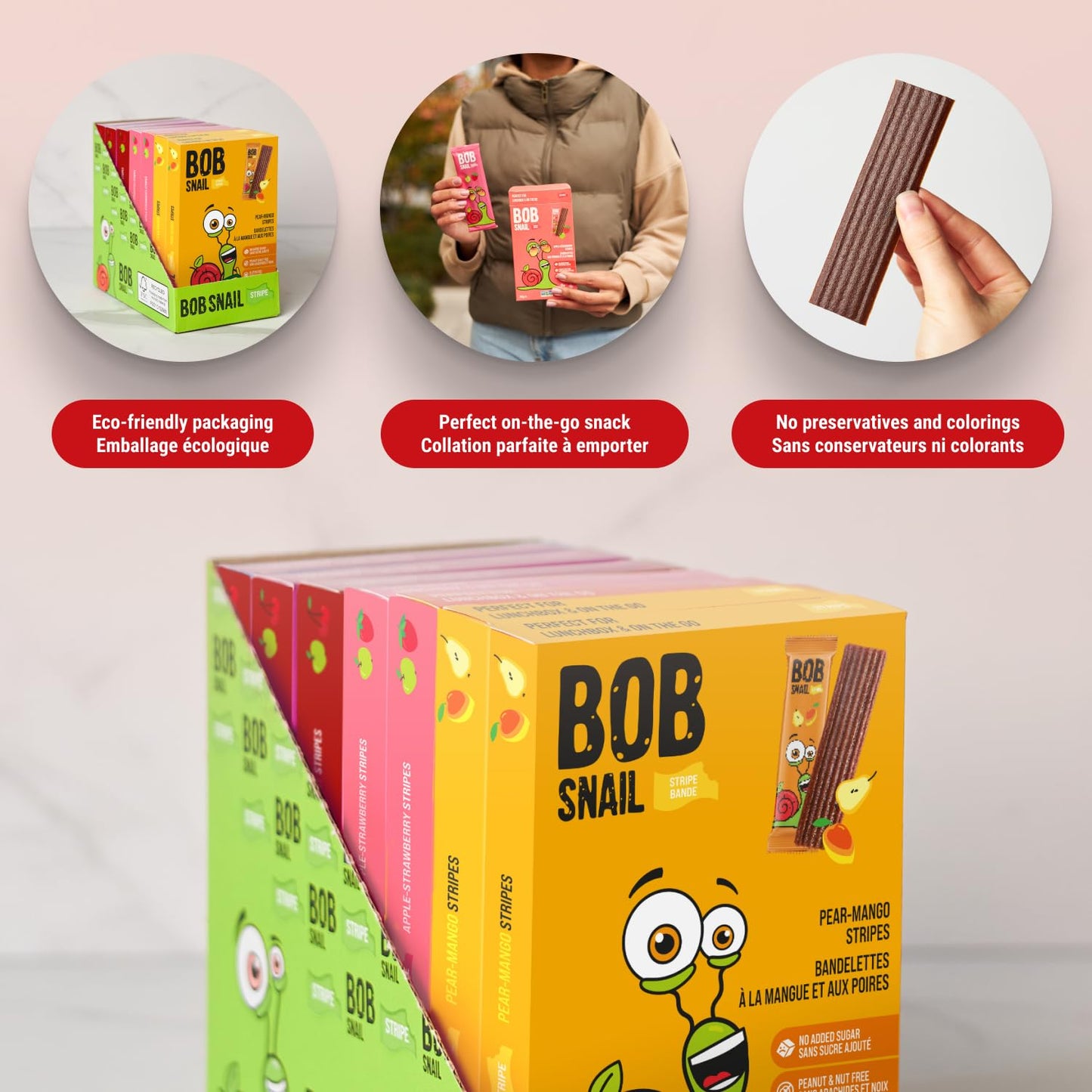 Bob Snail Fruit Leather Sweet & Sour Family Pack - Nut free fruit Roll Ups with Dried Mango,Sour Cherry & Blackcurrant, Candy box Fruit Snacks, All Natural Healthy Snacks for kids, Sugar Free sour Candy, 42 pcs Pack / 588 gram candy bulk (Exotic Mix)