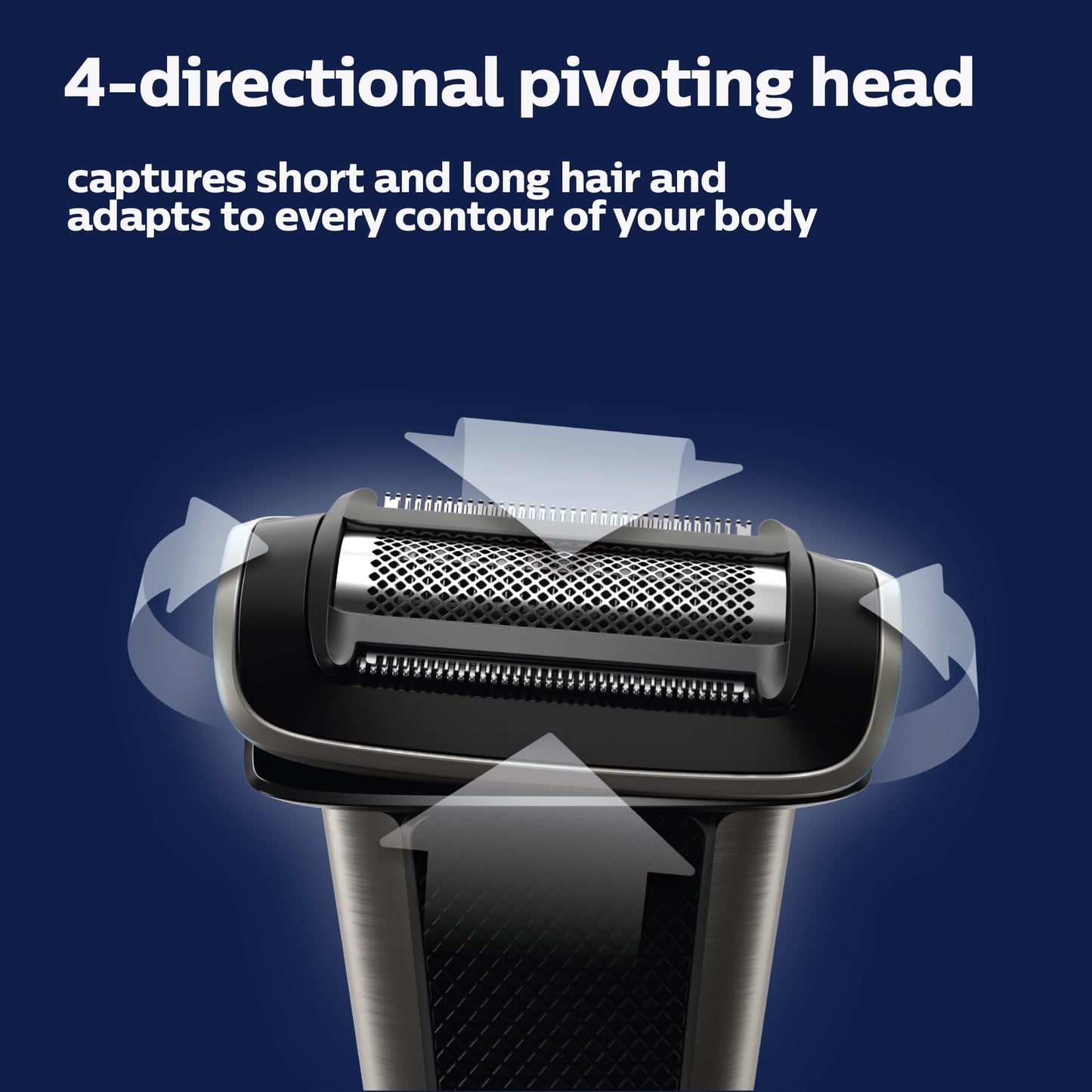 Philips Bodygroom Body & Intimate area Trimmer, Ultimate manscaping tool, removes short, long & thick hair in a single stroke with its 4 directional pivoting head. Skin protect technology, BG7025/15