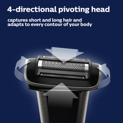 Philips Bodygroom Body & Intimate area Trimmer, Ultimate manscaping tool, removes short, long & thick hair in a single stroke with its 4 directional pivoting head. Skin protect technology, BG7025/15