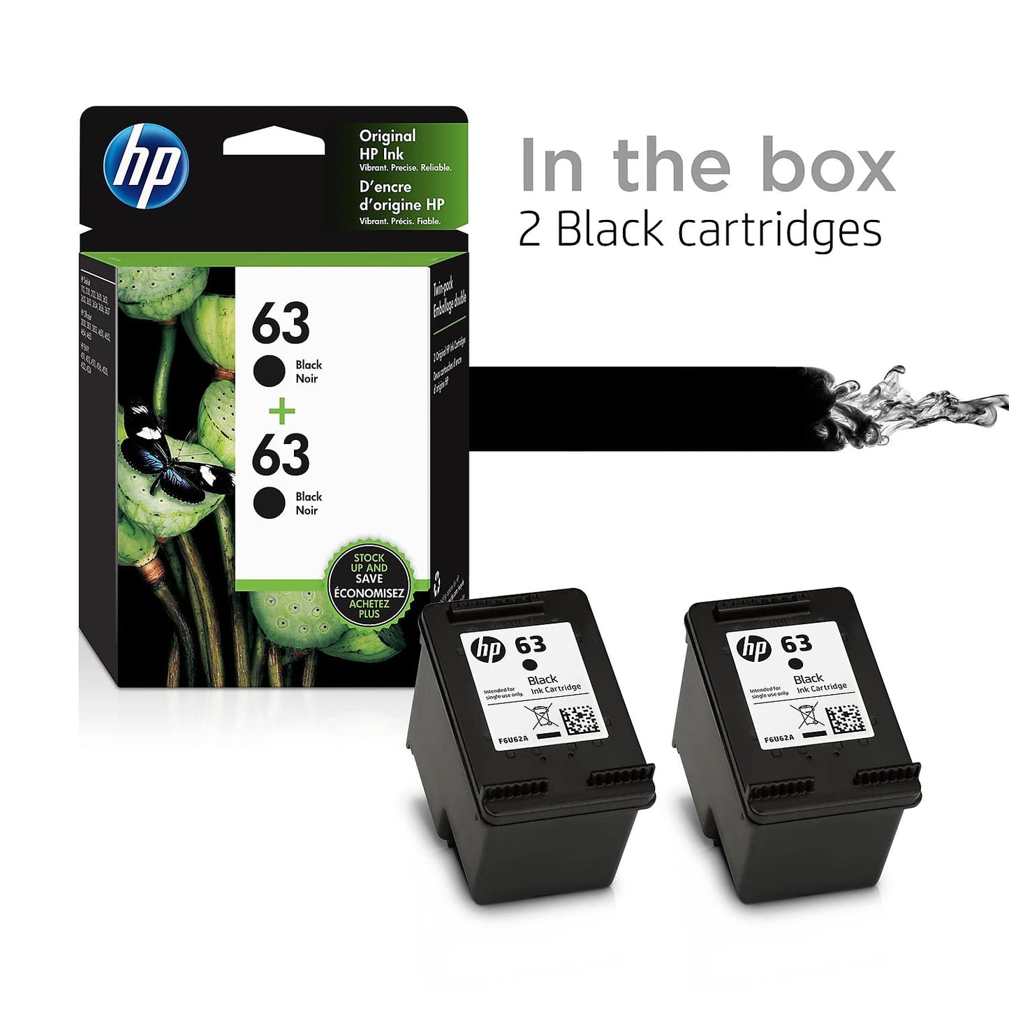 HP 63XL Black High-yield Ink Cartridge | Works with HP DeskJet 1112, 2130, 3630 Series; HP ENVY 4510, 4520 Series; HP OfficeJet 3830, 4650, 5200 Series | Eligible for Instant Ink | F6U64AN