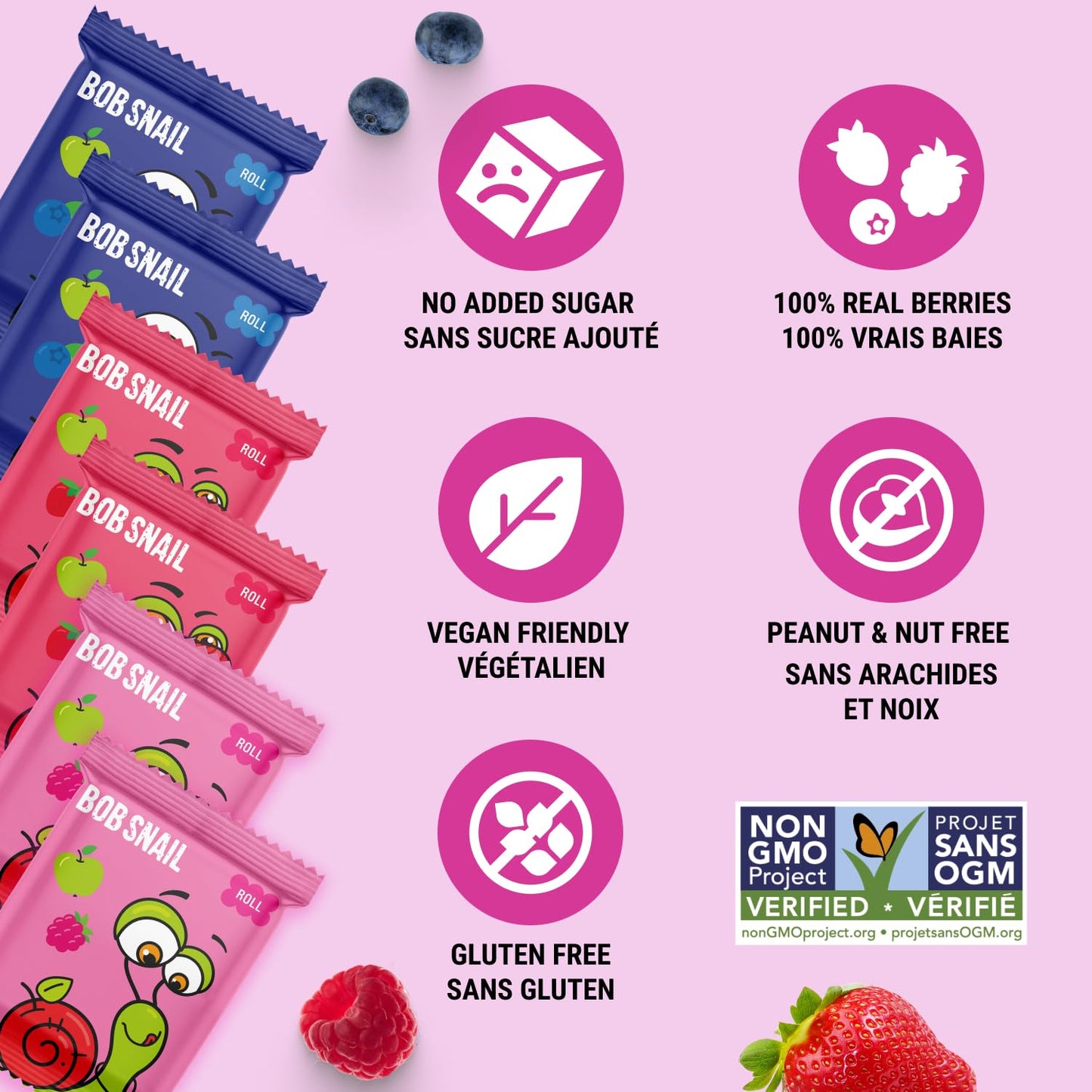 Bob Snail Healthy Snacks Berry Mix Family Pack - Nut free fruit Rolls with Blueberry, Raspberry & Strawberry, Candy box Fruit Snacks, All Natural Healthy Snacks for kids, No Added Sugar sour Candy, 80 pcs Pack / 800 gram candy bulk (Blueberry, Raspberry &