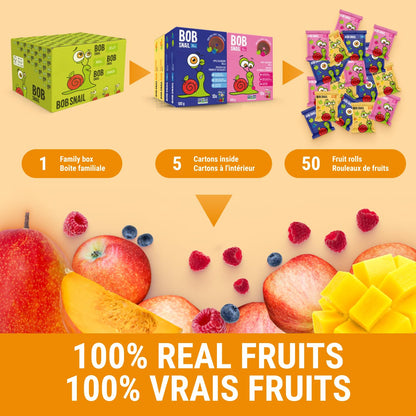 Bob Snail Healthy Snacks Mix Family Pack - Fruit Rolls with Mango & Strawberry, Jelly with Cherry, Candy box Fruit Snacks, All Natural Healthy Snacks for kids, No Added Sugar sour Candy, 80 pcs Pack / 800 gram candy bulk