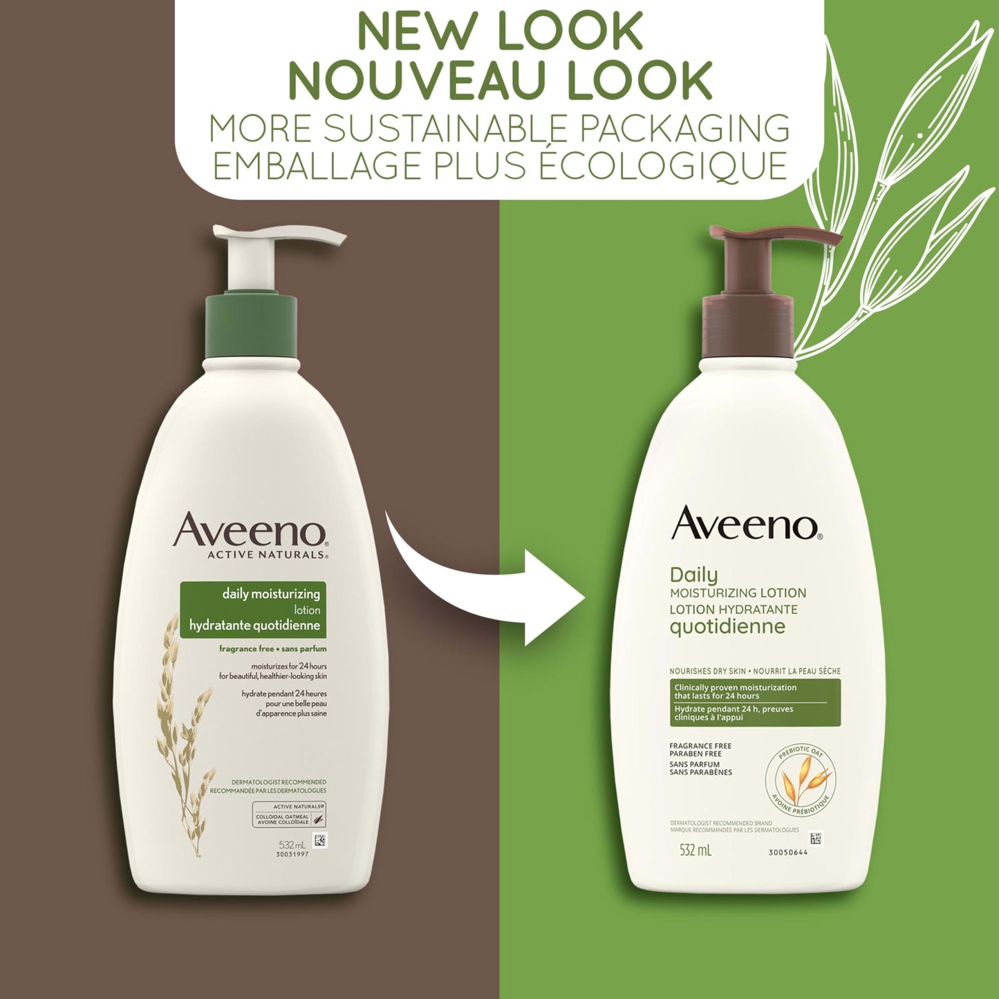 Aveeno Daily Moisturizing Lotion, Dry Skin, Non Comedogenic, Prebiotic Oat, Daily Moisturizer, Fragrance Free, 532mL