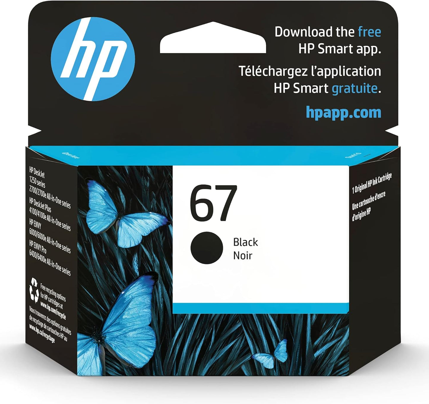 Original HP 67 Black Ink Cartridge | Works with HP DeskJet 1255, 2700, 4100 Series, HP Envy 6000, 6400 Series | Eligible for Instant Ink | 3YM56AN