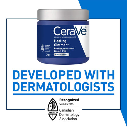 CeraVe Healing Ointment, Moisturizing Petrolatum Skin Protectant for Dry Skin with Hyaluronic Acid and Ceramides, Multi-Purpose Face, Body & Lip Balm, Lanolin-Free & Fragrance-Free, 85 g