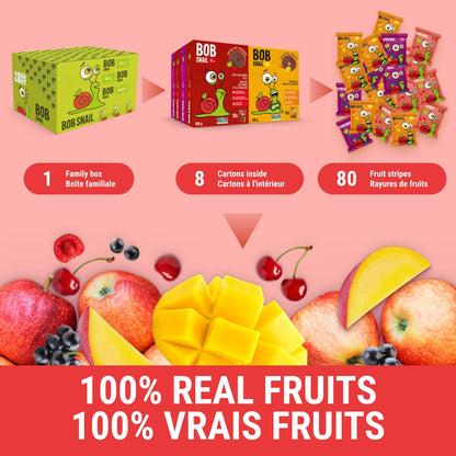 Bob Snail Healthy Snacks Berry Mix Family Pack - Nut free fruit Rolls with Blueberry, Raspberry & Strawberry, Candy box Fruit Snacks, All Natural Healthy Snacks for kids, No Added Sugar sour Candy, 80 pcs Pack / 800 gram candy bulk (Blueberry, Raspberry &