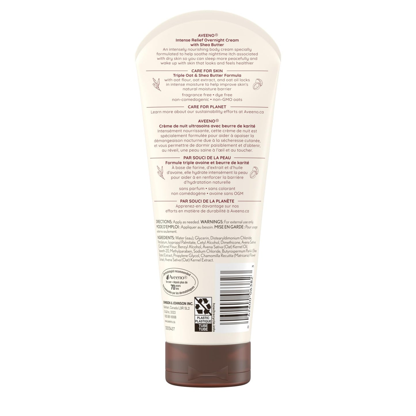 Aveeno Intense Relief Overnight Cream - Shea Butter, Colloidal Oatmeal - Dry Skin Lotion- Fragrance Free, 208 mL