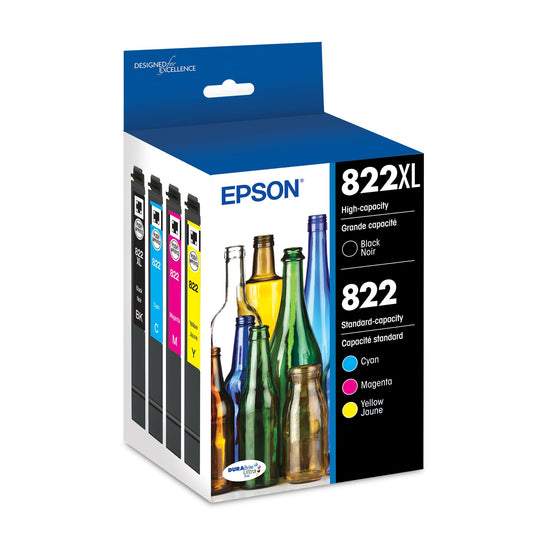 EPSON 822 DURABrite Ultra Ink High Capacity Black & Standard Colour Cartridge Combo Pack (T822XL-BCS) Works with Workforce Pro WF-3820, WF-3823, WF-4820, WF-4830, WF-4833, WF-4834
