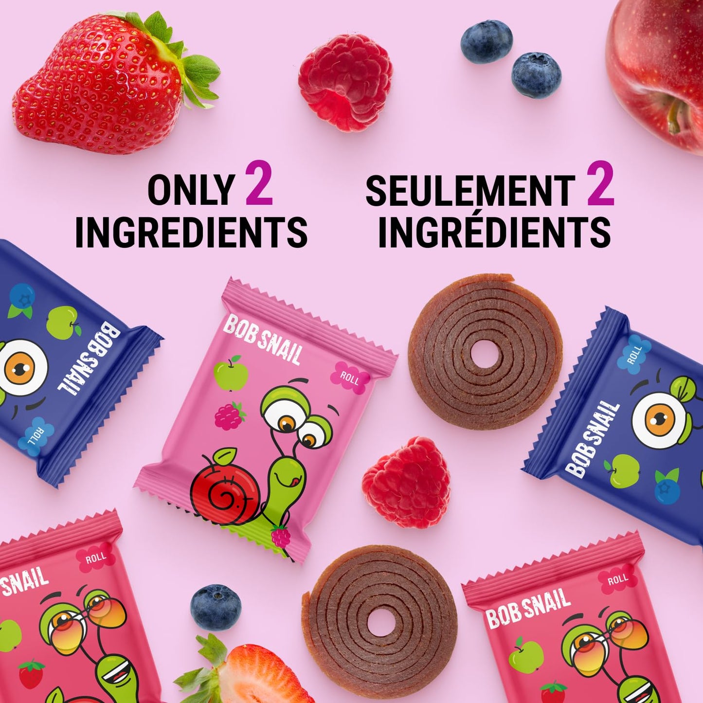 Bob Snail Healthy Snacks Berry Mix Family Pack - Nut free fruit Rolls with Blueberry, Raspberry & Strawberry, Candy box Fruit Snacks, All Natural Healthy Snacks for kids, No Added Sugar sour Candy, 80 pcs Pack / 800 gram candy bulk (Blueberry, Raspberry &