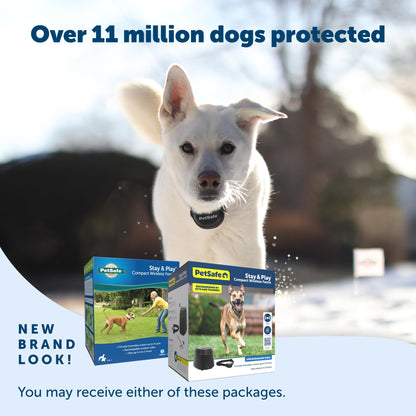 PetSafe Stay & Play Compact Wireless Fence, LCD Screen to Adjust The Circular Boundary, Secure up to a 3,000 Square Metre Area, Use for All Your Pets, Portable System
