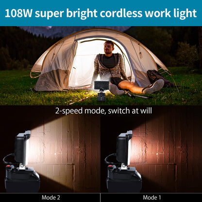 Cordless LED Work Light for Milwaukee 18V Lithium Batteries, 108W 5400LM Adjustable Portable Flood Lights for Job Site Lighting Outdoor Camping Garage Vehicle Lighting【Battery not Included】