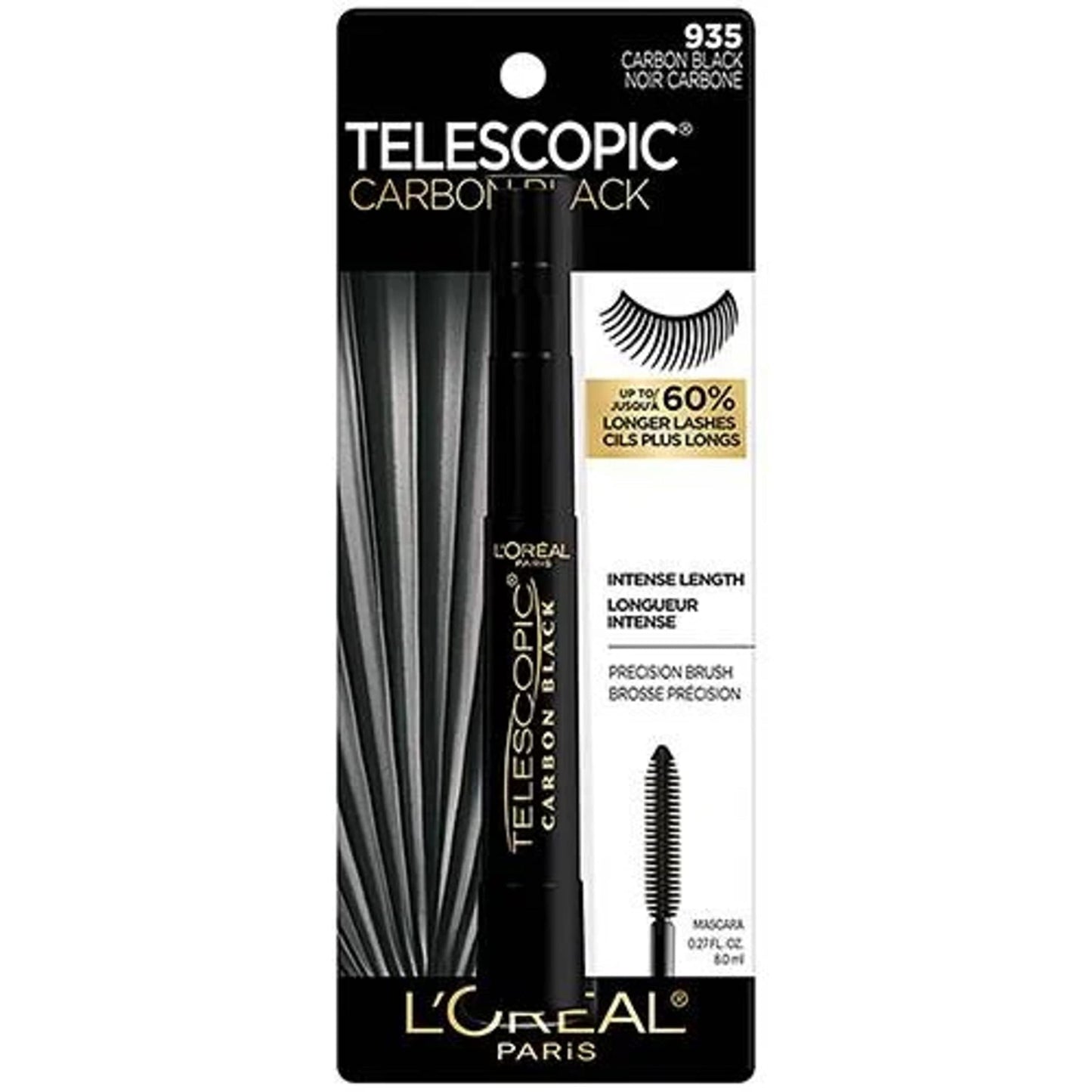L’Oréal Paris Telescopic Mascara, Eyelash Lengthening Mascara, Unique Non-Clumping Formula, Delivers Intense Length, For Sensitive Eyes, Blackest Black, 8 ml