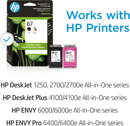 Original HP cInk Cartridges (2-Pack) | Works with HP DeskJet 1255, 2700, 4100 Series, HP Envy 6000, 6400 Series | Eligible for Instant Ink | 3YP29AN
